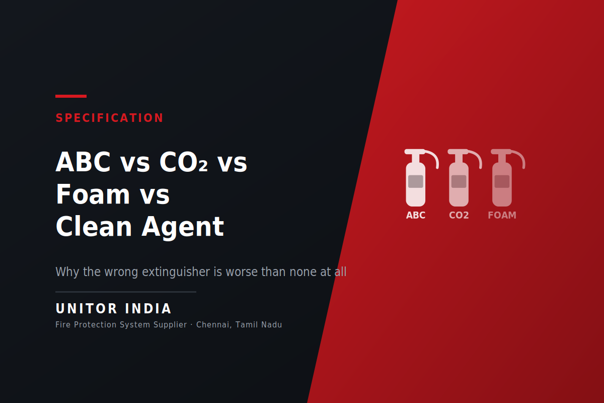 Fire extinguisher types compared — ABC, CO2, foam and clean agent — Unitor India